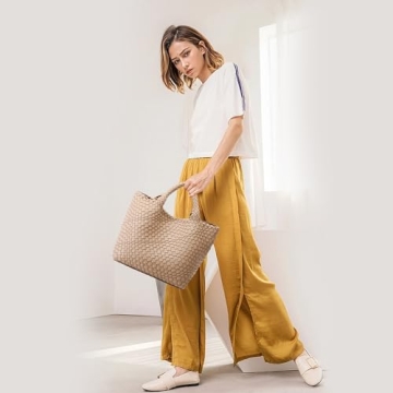Vegan Leather Woven Tote Bag for Women Summer Beach Travel