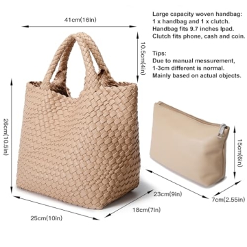 Vegan Leather Woven Tote Bag for Women Summer Beach Travel