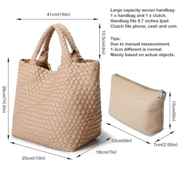 Vegan Leather Woven Tote Bag for Women Summer Beach Travel