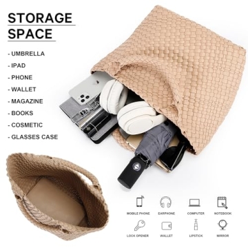 Vegan Leather Woven Tote Bag for Women Summer Beach Travel