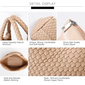 Vegan Leather Woven Tote Bag for Women Summer Beach Travel