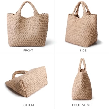 Vegan Leather Woven Tote Bag for Women Summer Beach Travel