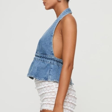 Stylish Women Y2K Denim Halter Top for Summer Style