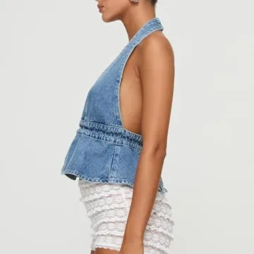 Stylish Women Y2K Denim Halter Top for Summer Style
