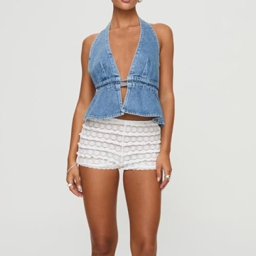 Stylish Women Y2K Denim Halter Top for Summer Style