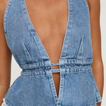 Stylish Women Y2K Denim Halter Top for Summer Style