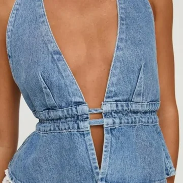 Stylish Women Y2K Denim Halter Top for Summer Style