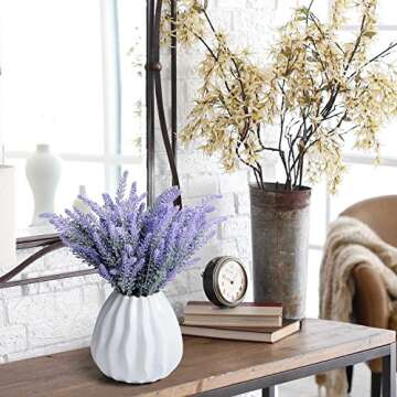 Hukidoy Artificial Lavender Plant with Silk Flowers for Wedding Decor and Table Centerpieces - 8 Piece Bundle