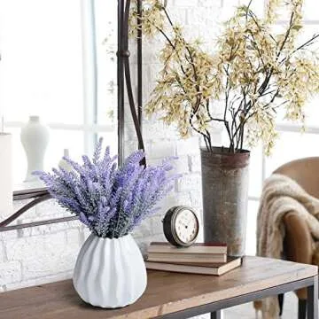 Hukidoy Artificial Lavender Plant with Silk Flowers for Wedding Decor and Table Centerpieces - 8 Piece Bundle
