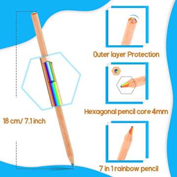 ThEast 30 Pieces 7 in 1 Rainbow Pencils for Kids Bulk, Easter Basket Stuffers for Teens, Multi Color...