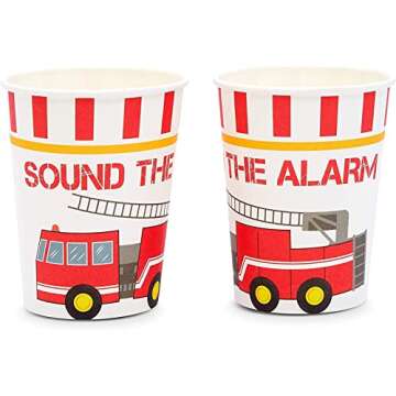 BLUE PANDA 144 Pieces Firefighter Party Decorations, Disposable Dinnerware Set with Firetruck Paper Plates, Red Truck Napkins, Cups, Cutlery (Serves 24)