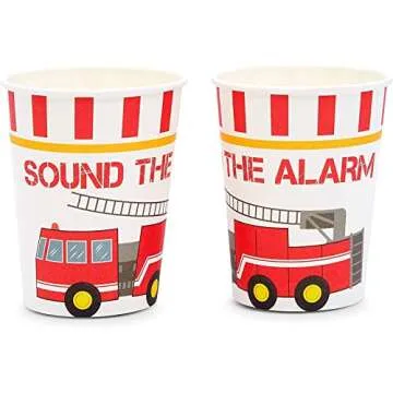 BLUE PANDA 144 Pieces Firefighter Party Decorations, Disposable Dinnerware Set with Firetruck Paper Plates, Red Truck Napkins, Cups, Cutlery (Serves 24)