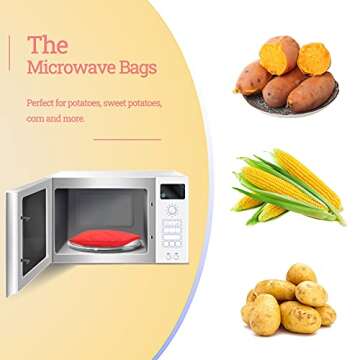 Microwave Potato Bag, 3 Pack Reusable Express Microwave Potato Cooker Bag, Baked Potato Cooker Perfect Potatoes 4 Minutes - Red Baked Pouch