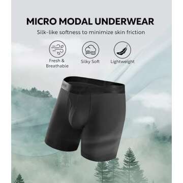 DAVID ARCHY Mens Underwear Ultra Soft Micro Modal Support Pouch Trunks Moisture Wicking Boxer Briefs for Men 3 Packs (L, Black/Navy Blue/Dark Gray)