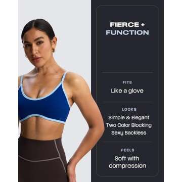 Aoxjox Women's Color Block Workout Sports Bras Fitness Backless Padded Lexi Lined Strappy Bra Athlet...