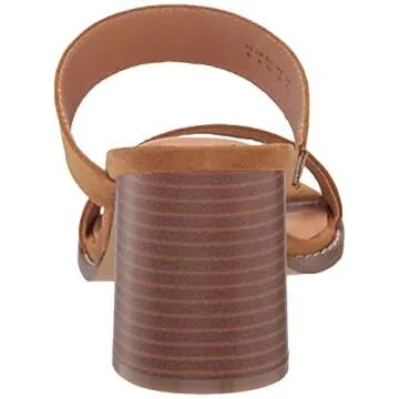 Amazon Essentials Women's Two Strap Heeled Slide, Cognac, 7