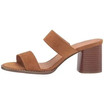 Amazon Essentials Women's Two Strap Heeled Slide, Cognac, 7