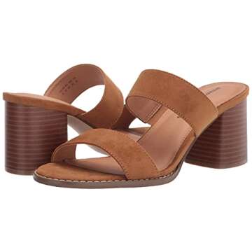 Amazon Essentials Women's Two Strap Heeled Slide, Cognac, 7