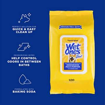 Wet Ones for Pets Desmellizing Multi-Purpose Dog Wipes with Baking Soda Dog Desmellizing Wipes for A...