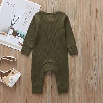 Kuriozud Newborn Infant Unisex Baby Boy Girl Button Solid Romper Bodysuit One Piece Jumpsuit Outfits Clothes (Long Sleeve one Piece Army Green, 3-6 Months)