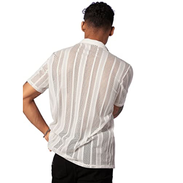 Floerns Men's Short Sleeve Crochet Knit Beach Shirt