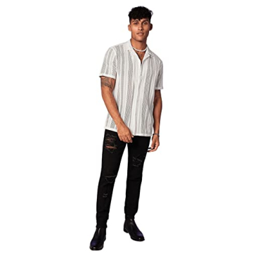 Floerns Men's Short Sleeve Crochet Knit Beach Shirt