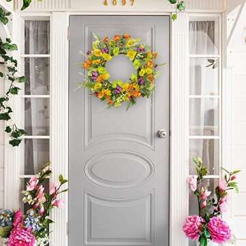 Artificial Wreath with Leaves for Front Door Indoor Outdoor Farmhouse Home Wall Window Festival Decor