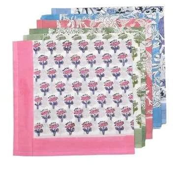 CPC Cloth Napkins Set of 6 Cotton Printed Dinner Block Print Napkins I Wedding Cocktail Cloth Floral Napkins I 18x18 in I Mix Color-Border