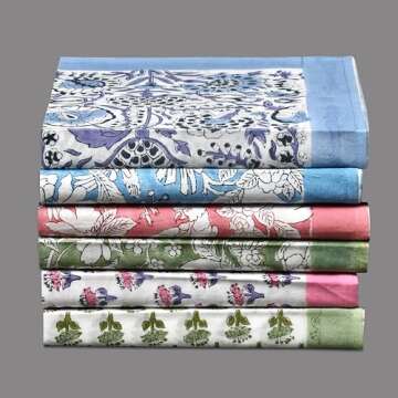 CPC Cloth Napkins Set of 6 Cotton Printed Dinner Block Print Napkins I Wedding Cocktail Cloth Floral Napkins I 18x18 in I Mix Color-Border