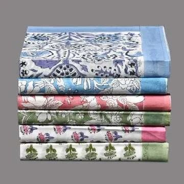 CPC Cloth Napkins Set of 6 Cotton Printed Dinner Block Print Napkins I Wedding Cocktail Cloth Floral Napkins I 18x18 in I Mix Color-Border