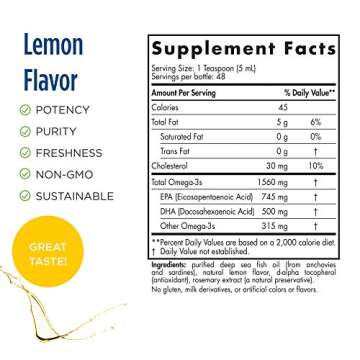 Nordic Naturals Arctic Omega, Lemon Flavor - 8 oz - 1560 mg Omega-3 - Fish Oil - EPA & DHA - Immune ...