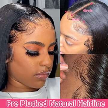 KOCOPOM Lace Front Wigs Human Hair Pre Plucked with Baby Hair Glueless 150% Density 24 inch Brazilian Straight 4X4 Lace Closure Human Hair Wigs for Black Women Natural Color