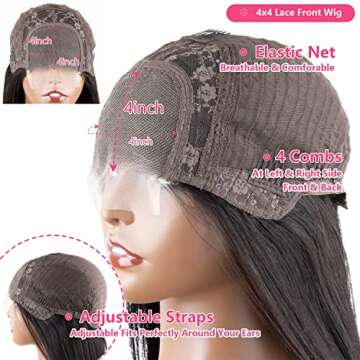 KOCOPOM Lace Front Wigs Human Hair Pre Plucked with Baby Hair Glueless 150% Density 24 inch Brazilian Straight 4X4 Lace Closure Human Hair Wigs for Black Women Natural Color