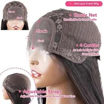 KOCOPOM Lace Front Wigs Human Hair Pre Plucked with Baby Hair Glueless 150% Density 24 inch Brazilian Straight 4X4 Lace Closure Human Hair Wigs for Black Women Natural Color