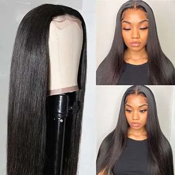 KOCOPOM Lace Front Wigs Human Hair Pre Plucked with Baby Hair Glueless 150% Density 24 inch Brazilian Straight 4X4 Lace Closure Human Hair Wigs for Black Women Natural Color
