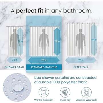 LiBa Fabric Shower Curtain - Stylish Water Repellent 72x72