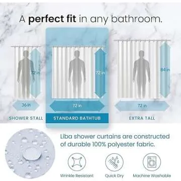 LiBa Fabric Shower Curtain - Stylish Water Repellent 72x72