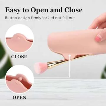 Silicone Makeup Brush and Beauty Blender Holder, Half open Snap Design, Washable Powder Puff Case For Travel Business