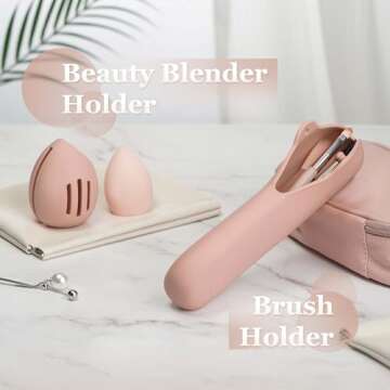 Silicone Makeup Brush and Beauty Blender Holder, Half open Snap Design, Washable Powder Puff Case For Travel Business