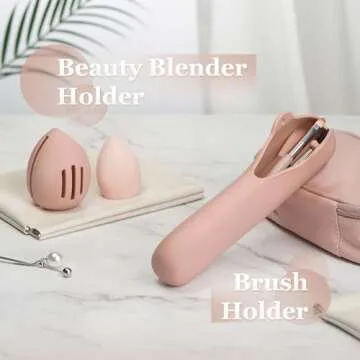 Silicone Makeup Brush and Beauty Blender Holder, Half open Snap Design, Washable Powder Puff Case For Travel Business
