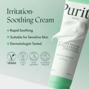 PURITO Centella Unscented Cream, Korean Centella, for All Skin Types, Soothing, Facial Cream for face, K-Beauty, Korean Skin Care, 50ml 1.7 fl.oz