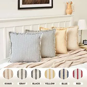 ZWJD Throw Pillow Covers 20x20 Set of 2 Striped Pillow Covers with Fringe Chic Cotton Decorative Pillows Square Cushion Covers for Sofa Couch Bed Living Room Farmhouse Decor