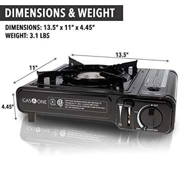 GasOne GS-1000 7,650 BTU Portable Butane Gas Stove Automatic Ignition with Carrying Case, CSA Listed