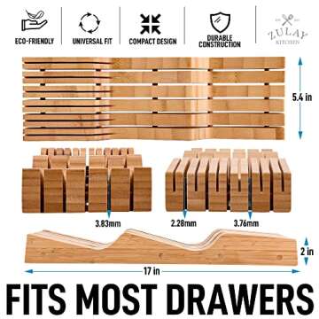 Zulay Kitchen Bamboo Knife Drawer Organizer Insert - Edge-Protecting Knife Organizer Block Holds Up ...