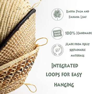 Boho Baskets - Set of 6 African Wall Baskets - Handmade by Female Artisans in Kenya - Boho Wall Decor - Rattan Decor