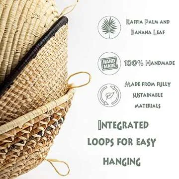 Boho Baskets - Set of 6 African Wall Baskets - Handmade by Female Artisans in Kenya - Boho Wall Decor - Rattan Decor