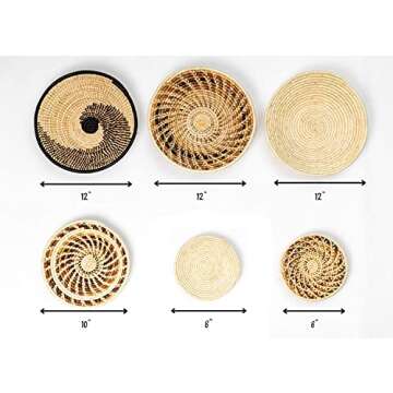 Boho Baskets - Set of 6 African Wall Baskets - Handmade by Female Artisans in Kenya - Boho Wall Decor - Rattan Decor