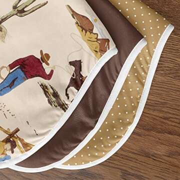 Sweet Jojo Designs Western Cowboy Baby Boy Absorbent Burp Cloths for Infant Newborn - Red Blue Tan Chocolate Brown and White Wild West Southern Country Horse - 3 Pack Set of Dribble Drool Cloths