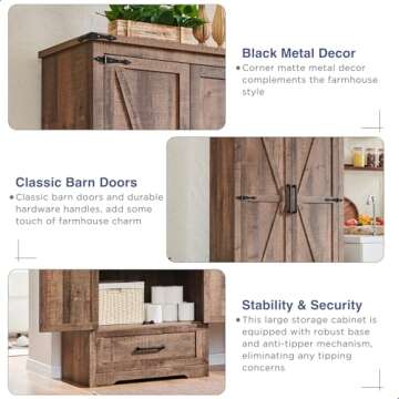 Farmhouse Kitchen Pantry Cabinet 72" Tall Wood Storage