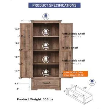 Farmhouse Kitchen Pantry Cabinet 72" Tall Wood Storage